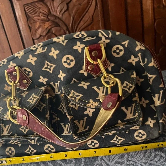 Iconic Monogram sturdy denim Canvas Shoulder Bag - Navy-Red-White gold hardware - Picture 3 of 16